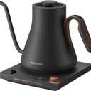 Gooseneck Electric Kettle with Precise 1 Temperature Control, Wood-Accented Handle, Stainless Steel Interior, Quick Heating Pour Over Kettle for Coffee & Tea, 0.9L, Matte Grey
