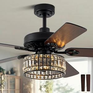 Bella Depot 52" Black Ceiling Fan with Light, Caged Chandelier Fan with Light (No Bulbs Included), Vintage Fandelier Fan with Quiet DC Motor for Dining Living Room Bedroom (Black)