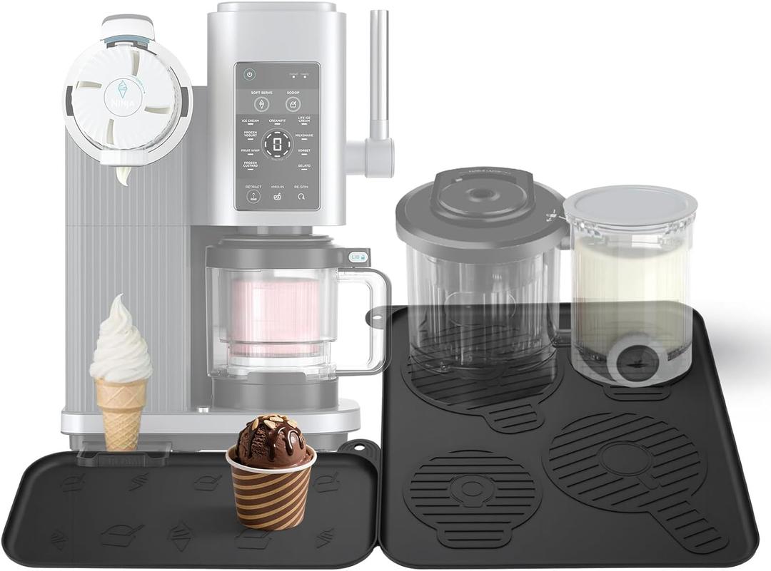 2 x Palksky Silicone Mat for Ninja Swirl Ice Creami Maker,1 Set of 2 Silicone Pad for Ninja Soft Serve Cream Machine Accessories and Creami Pint Containers,Black