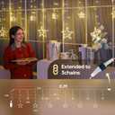126L Warm White Star Icicle Lights, 8.2FT Clear Curtain Fairy String with Connectable, Timer 8 Modes Memory, Waterproof Hanging for Christmas,Ramadan,Party,Wedding Indoor Outdoor Decorations