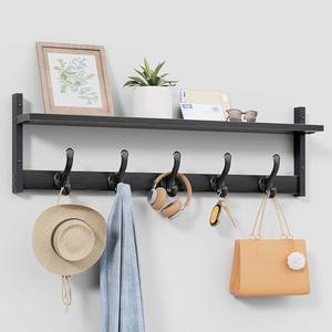 Tatub 29" Rustic Coat Rack Wall Mount with Shelf, Entryway Wall Hooks with Shelf, Coat Hangers for Bathroom, Living Room, Bedroom, Black