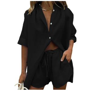 Fixmatti Women 2 Piece Outfit Summer Short Sleeve Top and Shorts Sweatsuit Set Size M