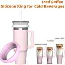 2 x Iced Coffee Silicone Ring for 30/40oz Stanley/tumbler Hot and cold universal Easy to clean Reuse 3.9-4 inch (pink)
