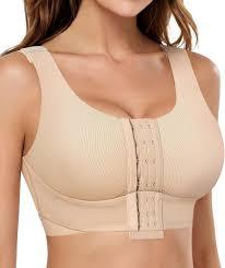 BRABIC Front Closure Bras for Women Compression Surgical Bra No Underwire Full Coverage Wireless Bralette, Beige, S