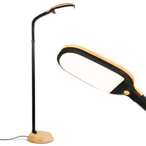 Brightech Litespan - LED Floor Reading Lamp, Modern Wooden Style, Adjustable Gooseneck, 850-950 Lumens, 12W