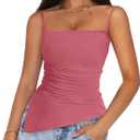 PRETTYGARDEN Women's Summer Spaghetti Strap Tank Tops Sleeveless Camisole Blouses Asymmetrical Going Out Basic Tank Shirt (Pink, XXL)