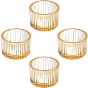 PATIKIL 4 Pcs Tealight Candle Holder, Tea Lights Candle Holder Glass Votive Candle Holders Glass Candle Holders for Table Centerpiece Decor Wedding Dinner Party, Gold Tone
