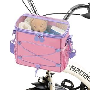 GRANNY SAYS Bike Basket Front for Kids, Cute Bicycle Basket for Bear Toys, Small Bike Bag for Boys and Girls, Kids Bicycle Baskets with Shoulder Strap, Handlebar Scooter Balance Bike Bag, Pink