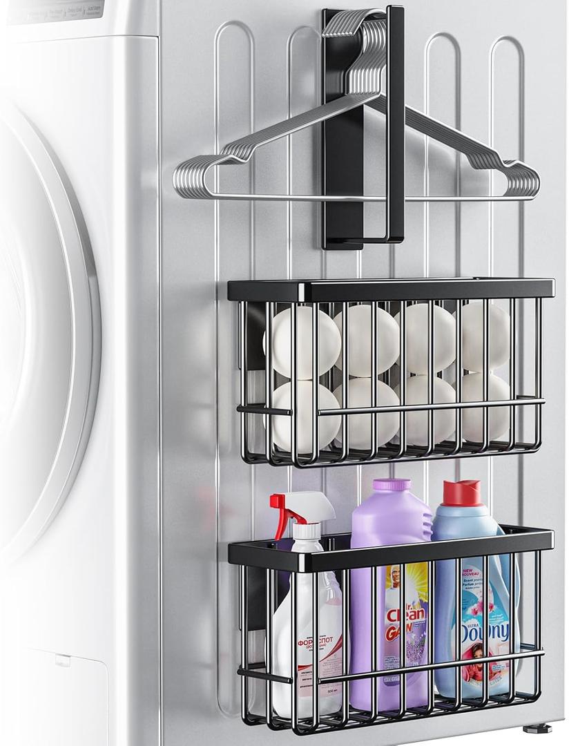 Magnetic Dryer Ball Holder,Magnetic Hanger Holder Basket Magnetic Lint Bin No Tools Install for Laundry Room Fridge Storage Hanger Organizer