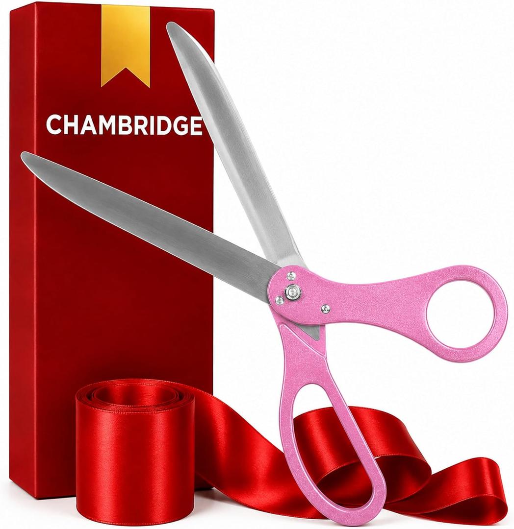 25 Inch Light Pink Giant Scissors Extra Large Ceremonial Cutting Tool with Red Ribbon for Grand Opening Event Supplies Decorations and Business Celebrations