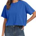 Women's Oversized Workout Cropped T Shirts Crew Neck Short Sleeve Casual Loose Summer Crop Tee Tops Cotton M