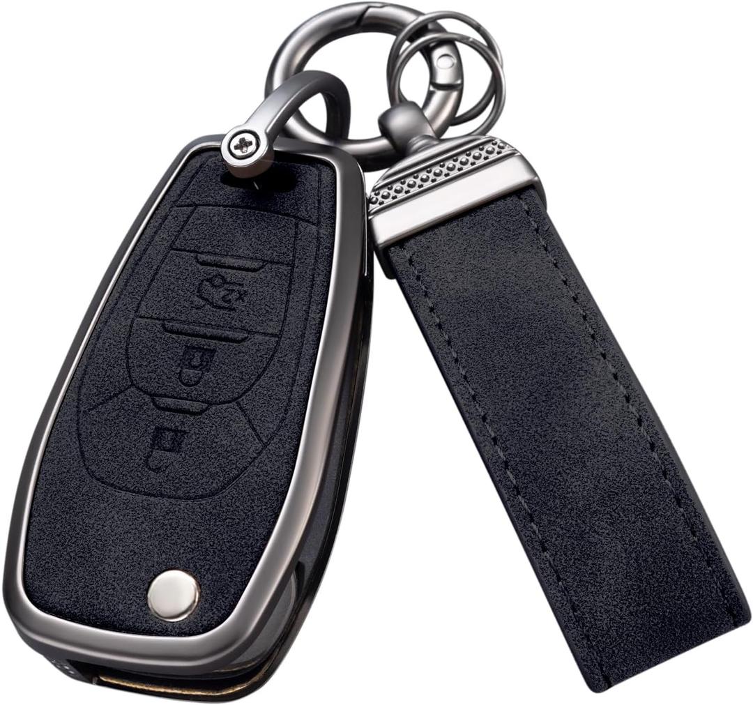YO&YOYE Compatible with Chevy Key Fob Cover with Keychain Leather Key Case Protector for Chevrolet Equinox Camaro Cruze Malibu Sonic Smart Key (Black)