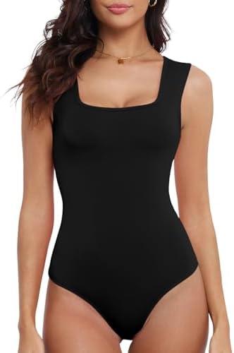 DSPSAM Women's Cute Square Neck Sleeveless Tank Tops Bodysuit Workout Top