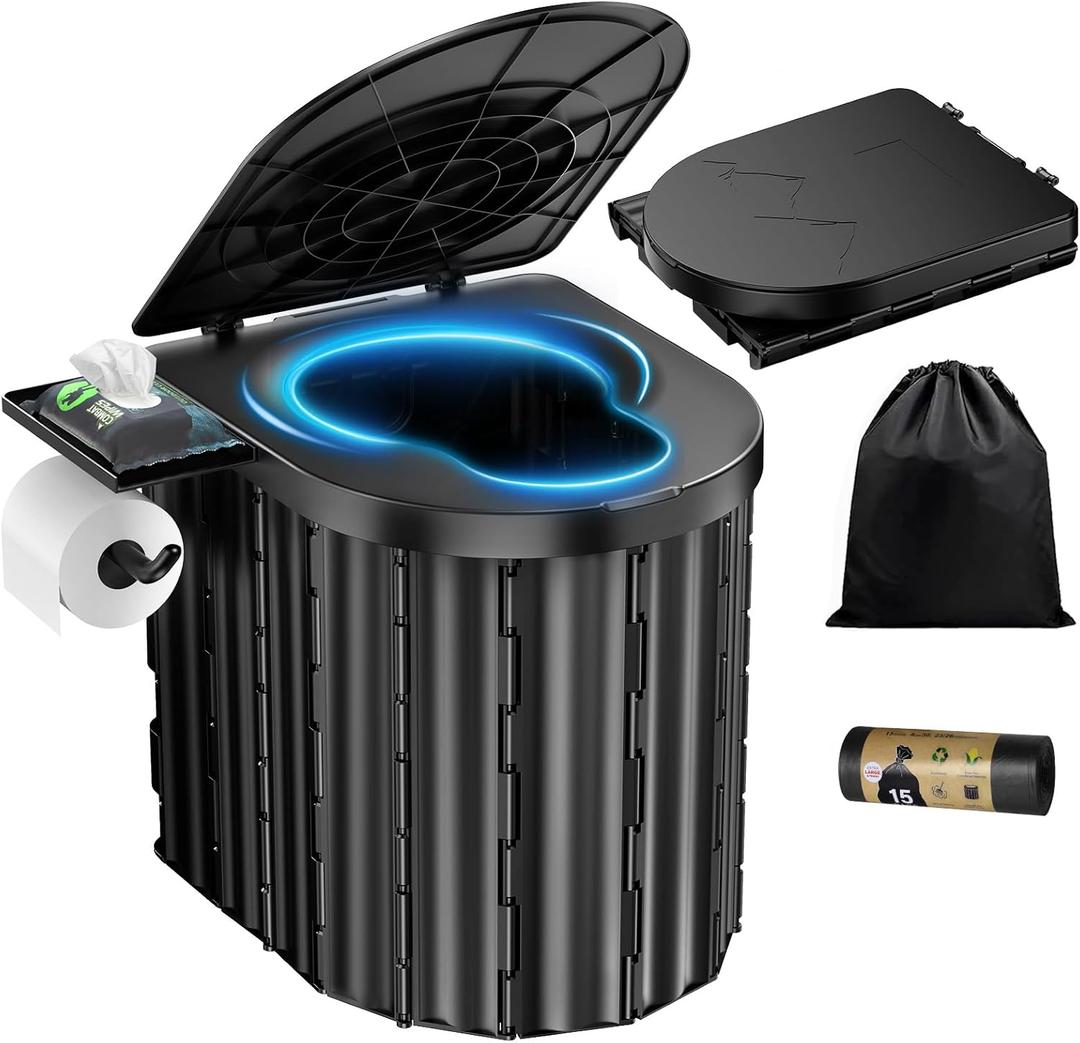 Portable Toilet, Upgraded 15'' toilet With Removable Paper Holder, Camping Toilet With A Load Capacity Of 450 Lbs, Portable Potty for Camping, Hiking, Road Trip, Car, RV, Tent, Beach, Truck Drivers