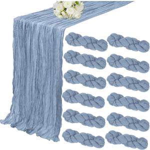 12 Pack Dusty Blue Cheesecloth Table Runner 35 x 120 Inch Boho Gauze Rustic Cheese Cloth Table Runner 10 FT Long Fabric Semi Sheer Table Runners for Romantic Wedding Birthday Party Table Decor