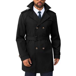 Runcati Men's Trench Coat Double Breasted Notched Lapel Long Jacket Belted Windbreaker Casual Slim Fit Overcoat M