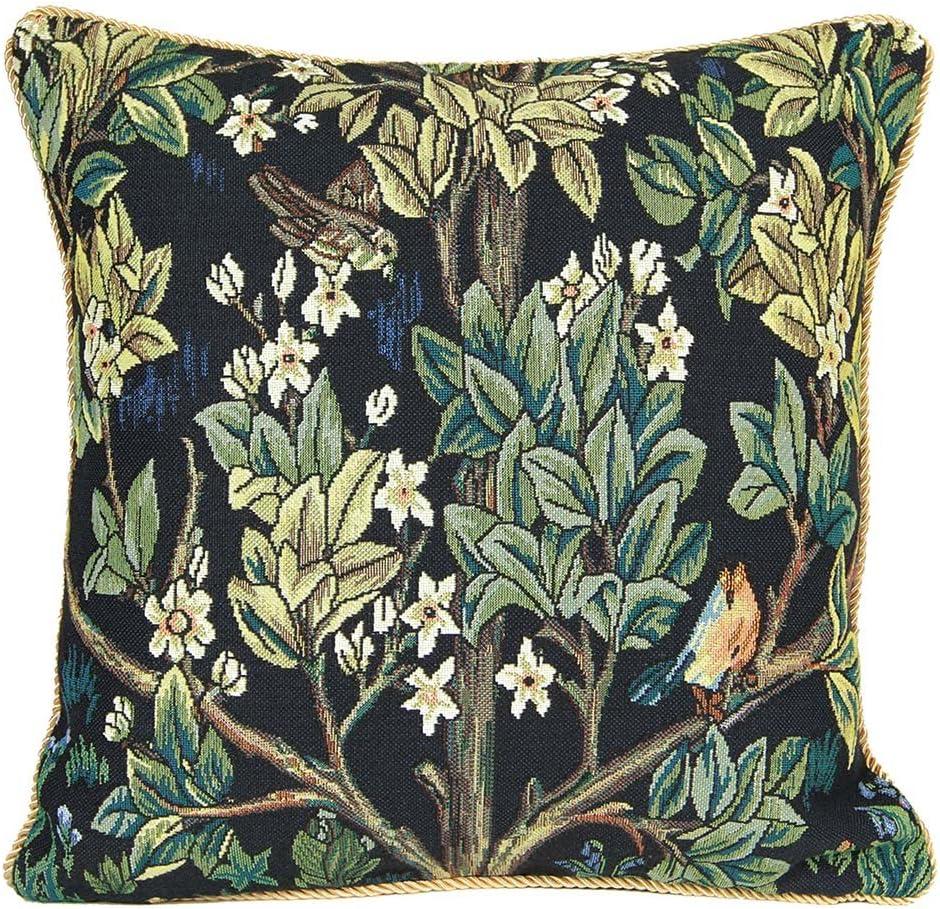 Signare William Morris Artist Tapestry Double Sided Square Throw Pillow Cover Only 18" x 18"/ 45cm x 45cm in Blue Tree of Life Design (CCOV-Art-Morris-4)