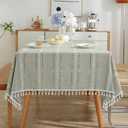 meioro Sage Green Rustic Table Cloth, Rectangle Textured Cotton Linen Fabric Tablecloth with Tassel, Christmas Farmhouse Table Cover Embroidery Stripe Tablecloths for Kitchen Dinning Party, 35" X 35" (36" x 36" (Square))