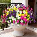 Bassion Artificial Flowers for Outdoors, 20 Bundles Silk Fake Flowers UV Resistant Realistic Morning Glory Faux Eucalyptus Plants for Outside Planters Porch Window Box Garden Indoor Decor