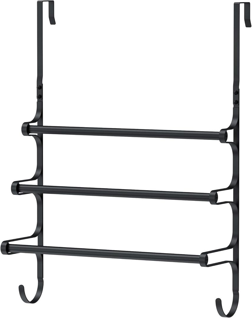 Canyave Over The Door Hooks Metal Vertical Coat Hanger for Hanging Bags and Towels - Hat Rack With 3 Hooks for Bathroom Behind Back of Door, Black, 50 cm