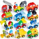 JOYIN 80Pcs Toddlers Car Building Blocks Set, 12Pcs Different Vehicles, Build Your Own Toy Cars, Compatible with Brand Name Building Bricks for Kids Boys Girls Birthday Easter Gift