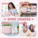 2 x 3 PCS Quilted Makeup Bag,Cute Floral Cotton Coquette Cosmetic Bag,Large Travel Toiletry Bag Makeup Brushes Storage Organizer for Women-Pink Floral