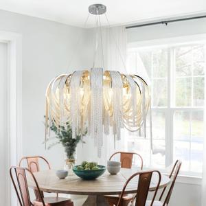 Modern Chandeliers Light Fixtures Contemporary Chandelier 8 Lights Island Aluminum Chain Pendant Ceiling Lighting for Living Room Dining Room Bedroom Hallway D31.48