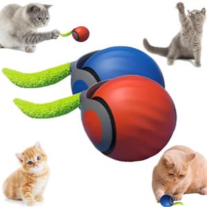 2 x Smart Interactive Cat Toy,2025 New Generation Interactive Cats Toys,Interactive Cat Toys for Indoor C at Ball,Automatic Moving Cats Toy Ball with Tail (Blue+Orange)