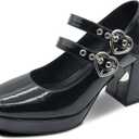 Women's Square Closed Toe Platform Chunky Strappy Block Heels Goth Mary Janes Shoes