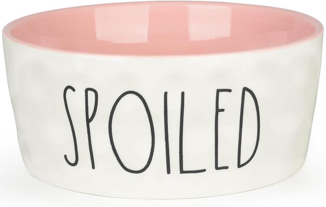 27OZ Ceramic Dog Bowl - 6 Inch Small Food Water Bowl, Heavy Duty Non-Slip Dog Dish for Medium Dogs, Food Grade Porcelain Pet Feeder Bowls, Microwave & Dishwasher Safe, Pink