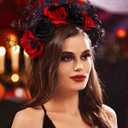 Woeoe Halloween FLower Headband Spider Day of The Dead Floral Hairband Bat Costume Party Headpiece for Women and Girls