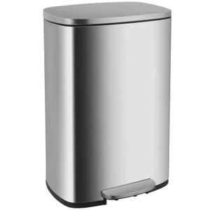 Qualiazero 13.2 Gallon Trash Can, Rectangular Step On Kitchen Trash Can, Silver