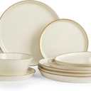 Famiware Saturn Dinnerware Sets, Plates and Bowls Sets for 4, 12 Pieces Stoneware Dish Set - Chip and Scratch Resistant, Microwave and Dishwasher Safe Tableware Set, Vanilla White with Rim