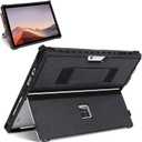 Case for 12.3" Microsoft Surface Pro 7+/7/6/5/4/LTE Protective Rugged Cover Case, with Stylus Pen Holder and Hand Strap, Compatible with Type Cover Keyboard, Black