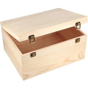 Woiworco Extral Large Wooden Box, 13 x 10 x 6.5 inch Natural Unfinished Pine Wood Boxes with Hinged Lid and Front Clasp for DIY Craft Art, Hobbies, Jewelry Box and Home Storage