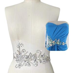 17x38cm Sew on Sequin Rhinestones Belt Crystal Appliques Designs Sewing Patch for DIY Costume Dress (Silver)