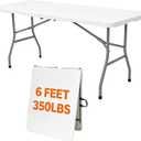 Folding Table 6ft, Heavy Duty Portable 6 Foot Foldable Table Plastic Large Folding Tables Indoor Outdoor for Camping, Picnic, Wedding and Party, White