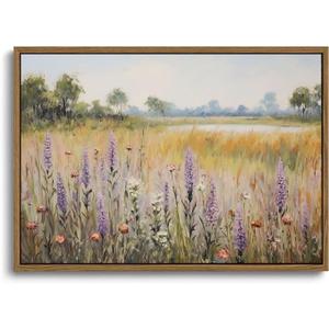 KISSFOX Vintage Framed Wall Art Decor Countryside Landscape Pictures Wall Decor Rustic Wildflower Paintings Scenery Canvas Art Prints Modern Farmhouse Artwork For Bedroom Kitchen Living Room 16x24in