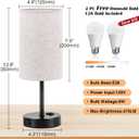 ZJOJO Table Lamp for Bedroom Set of 2, Bedside Small Lamps with 3 Way Dimmable Rocker Switch and AC Outlet, Nightstand Desk Lamp with Flaxen Fabric Shade Black Base for Living Room Home Decor Lights