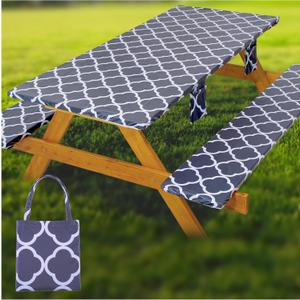 Fitted Picnic Table Cover with Bench Covers Waterproof Elastic Edges Rectangle Patio Tablecloth Outdoor Camping Essentials Stuff Rv Accessories Summer Trip Travel Supplies Party Camper Gifts, 6 ft (72x30in, Blue Line Flower)