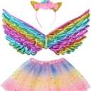 Fairy Unicorn Wings Costume for Toddler 4-8 Birthday Party Favors Gifts, Halloween Costume Christmas Cosplay Set