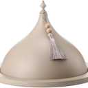 Qinyoung Decorative Ramadan Dates Cover, 12 Inch Taupe Metal Serving Dome Cloche Cover with Silver Tassel for Dates, Eid Serving Platter, Elegant Iftar and Suhoor Table Centerpiece, Classic