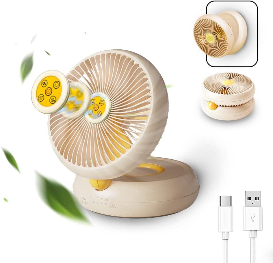 Table Fan, Rechargeable Remote Control Fan with Auto Oscillation 90 Foldable Ultra Quiet 4 Speeds Wind, Portable,Hang Hook, USB Wall Fan for Bedroom Office Kitchen