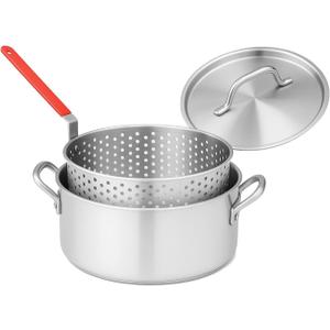 10QT Aluminum Fish Fryer Pot with Basket and Lid-Deep Fry Pot for Fish, Chicken, French Fries