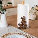 Farm Animals (Cow, Pig and Rooster) Countertop Paper Towel Holder Stand with Decoration, Hand-Carved Wood Style for Kitchen Bathroom,Weighted Base for One-Handed Operation,Vintage Brown
