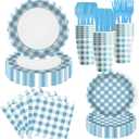 175-Piece blue Gingham Party Supplies Set | Disposable Plates, Napkins, Cups, Cutlery for 25 Guests |Stylish Wedding Birthday Party Decorations (blue)