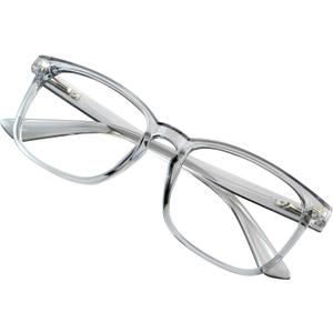 VisionGlobal Blue Light Blocking Glasses for Women/Men, Stylish Square Frame, Anti Glare (Clear Gray, 1.50 Magnification)