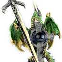 Aint It Nice Dragon Statue with Medieval Dragon Sword and Crystal Ball Collectible Dragon Figurine Fantasy Medieval Dragon Dcor, Green 4.5(L) 2(W) X 7(H) inches