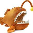 Anglerfish Plush Toy - Cute 12" Brown Anglerfish Creepy Stuffed Animals Toys Real Sea Life Goosefish Lanternfish Plushie, Gift Toys for Kids Birthday Christmas Halloween, Home Decor