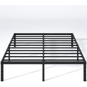 NEW JETO Metal Bed Frame,Queen Size Bed Frame with Storage Space,Heavy Duty Sturdy Mattress Foundation,Easy Assembly,No Box Spring Needed, Black,18 Inch,Queen